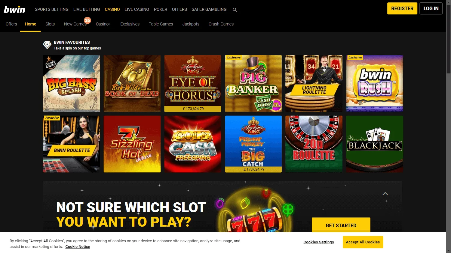 Bwin Casino desktop home screen