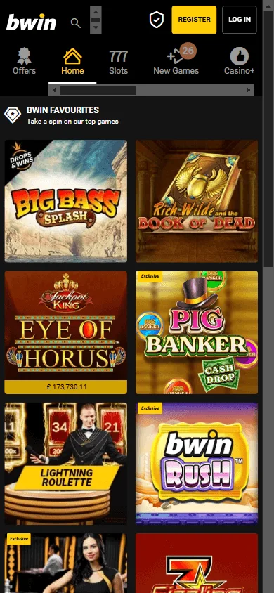 Bwin Casino mobile games screen